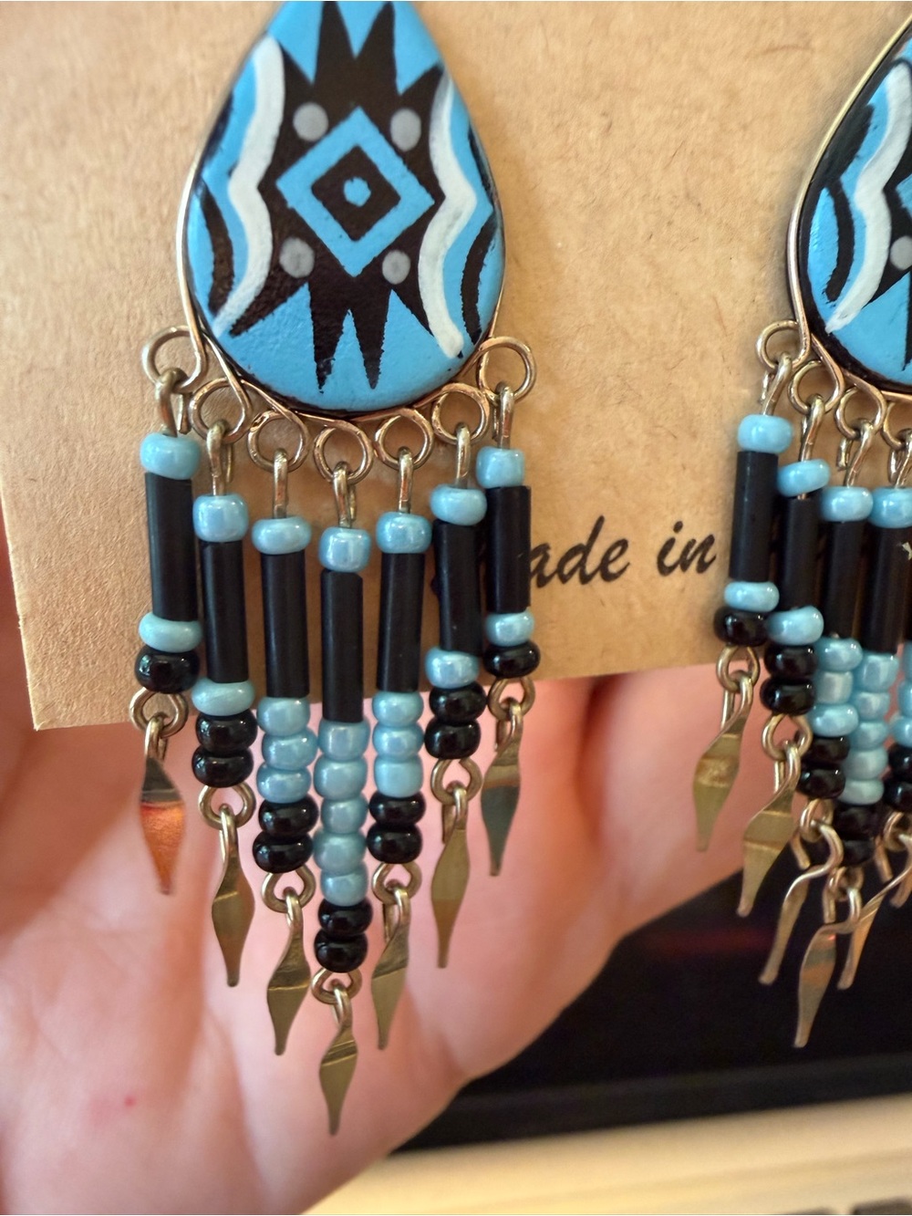 Turquoise & Black Teardrop Dangle Earrings